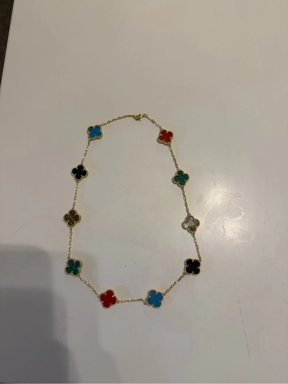 Multicolor Clover Link Necklace - Gold Tone Women’s Jewelry
